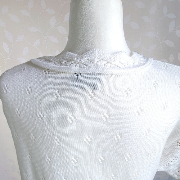 Vintage 60s College Point Pointelle Sweater Top Scallop Knit Short Sleeve Cream - Picture 10 of 13